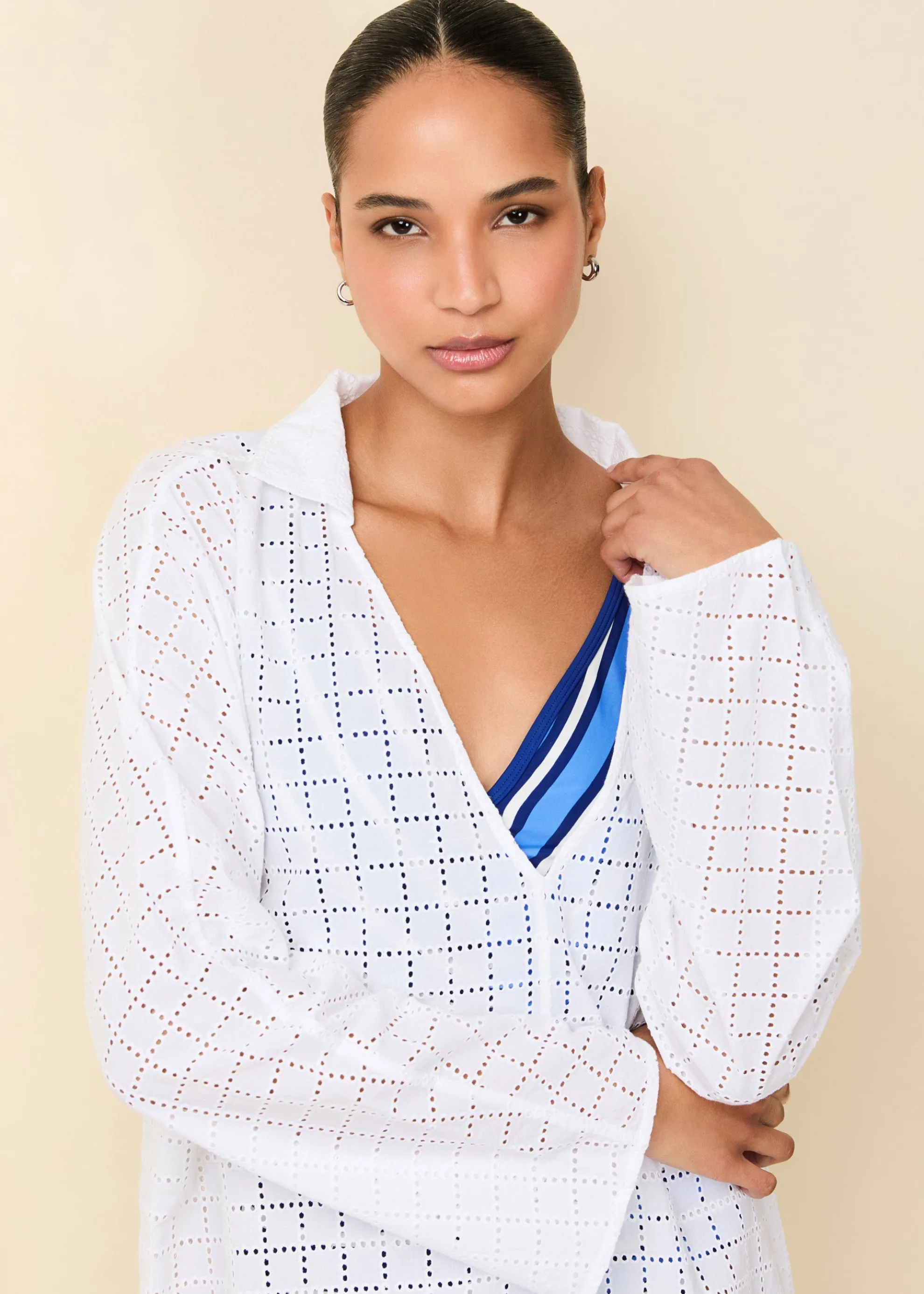 Alba Tunic Grid Eyelet Optic White