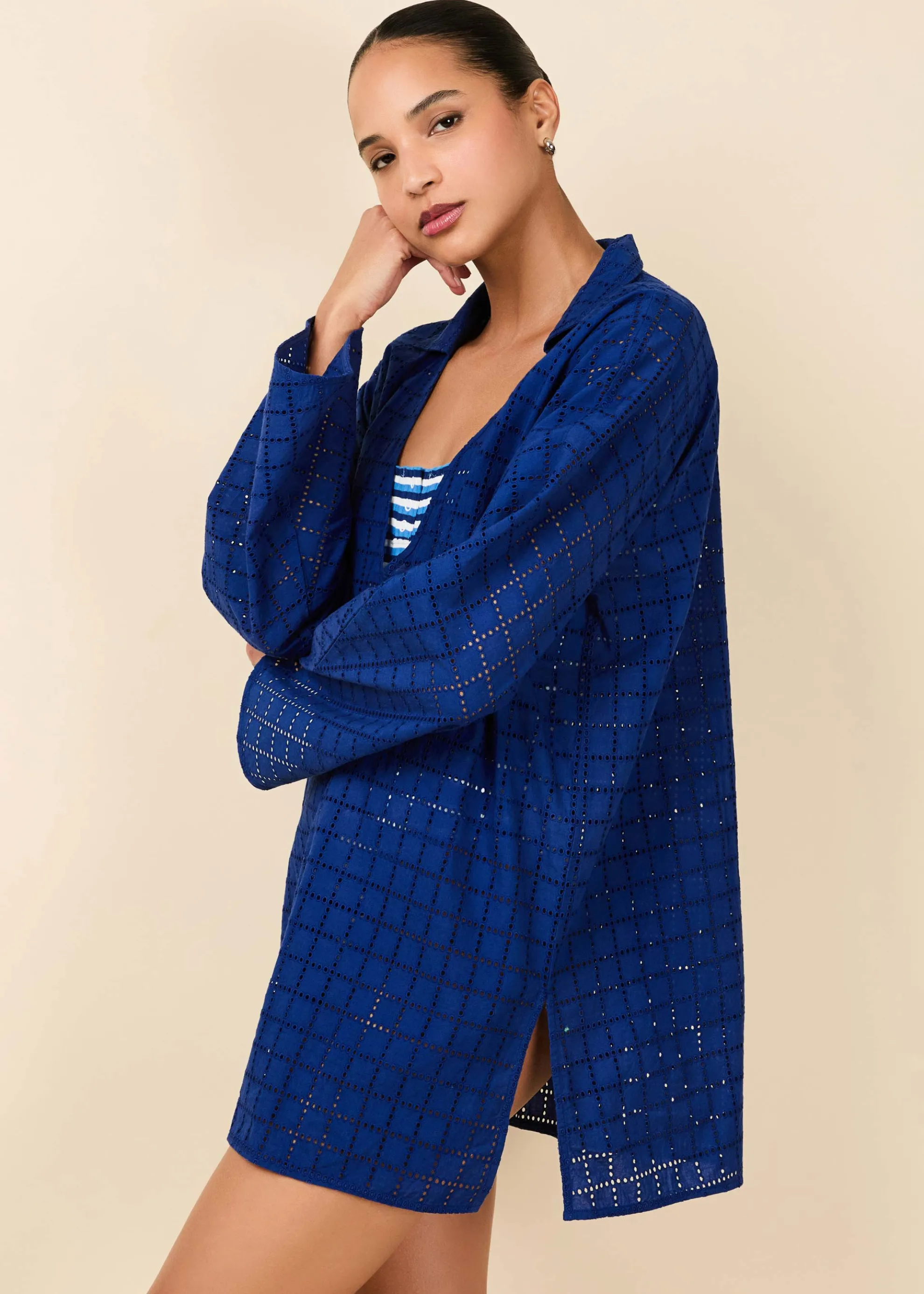 Alba Tunic Grid Eyelet Maritime Navy