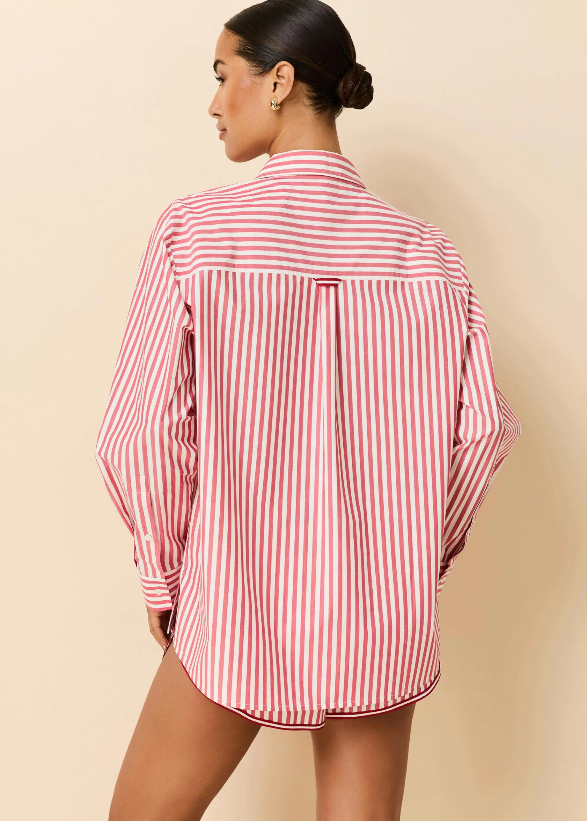 Avril Button Down Washed Red / Optic White Stripe