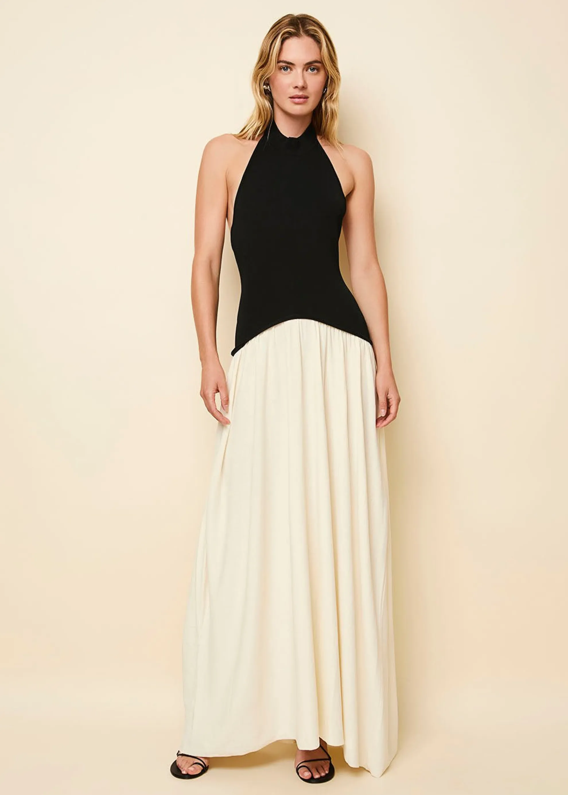 Halter Soglio Dress Ecru Noir