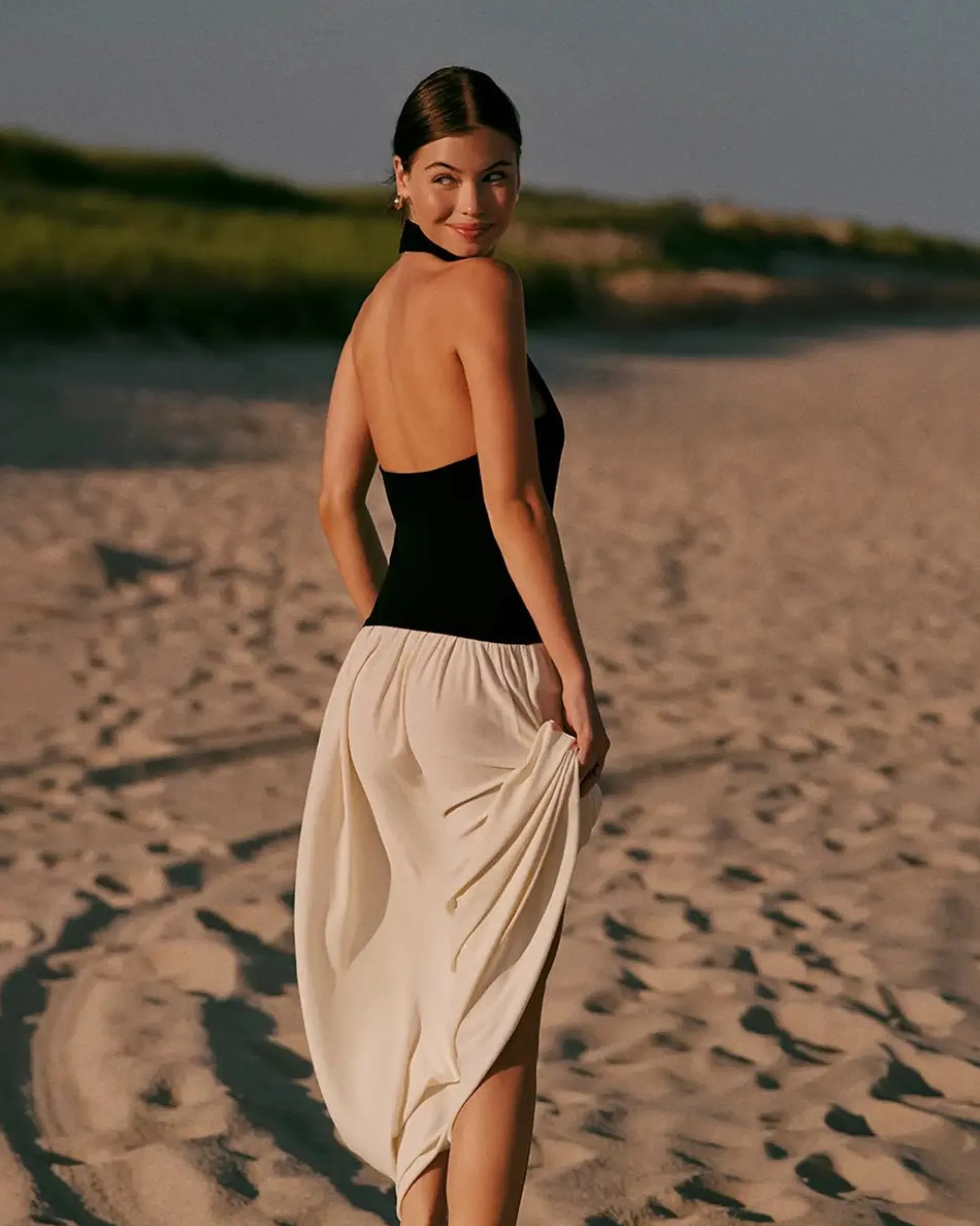 Halter Soglio Dress Ecru Noir