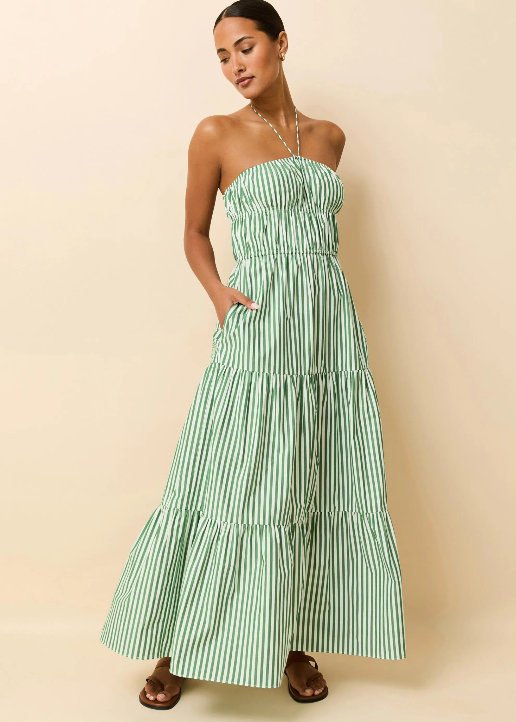 Jodie Dress Washed Green / Optic White Stripe