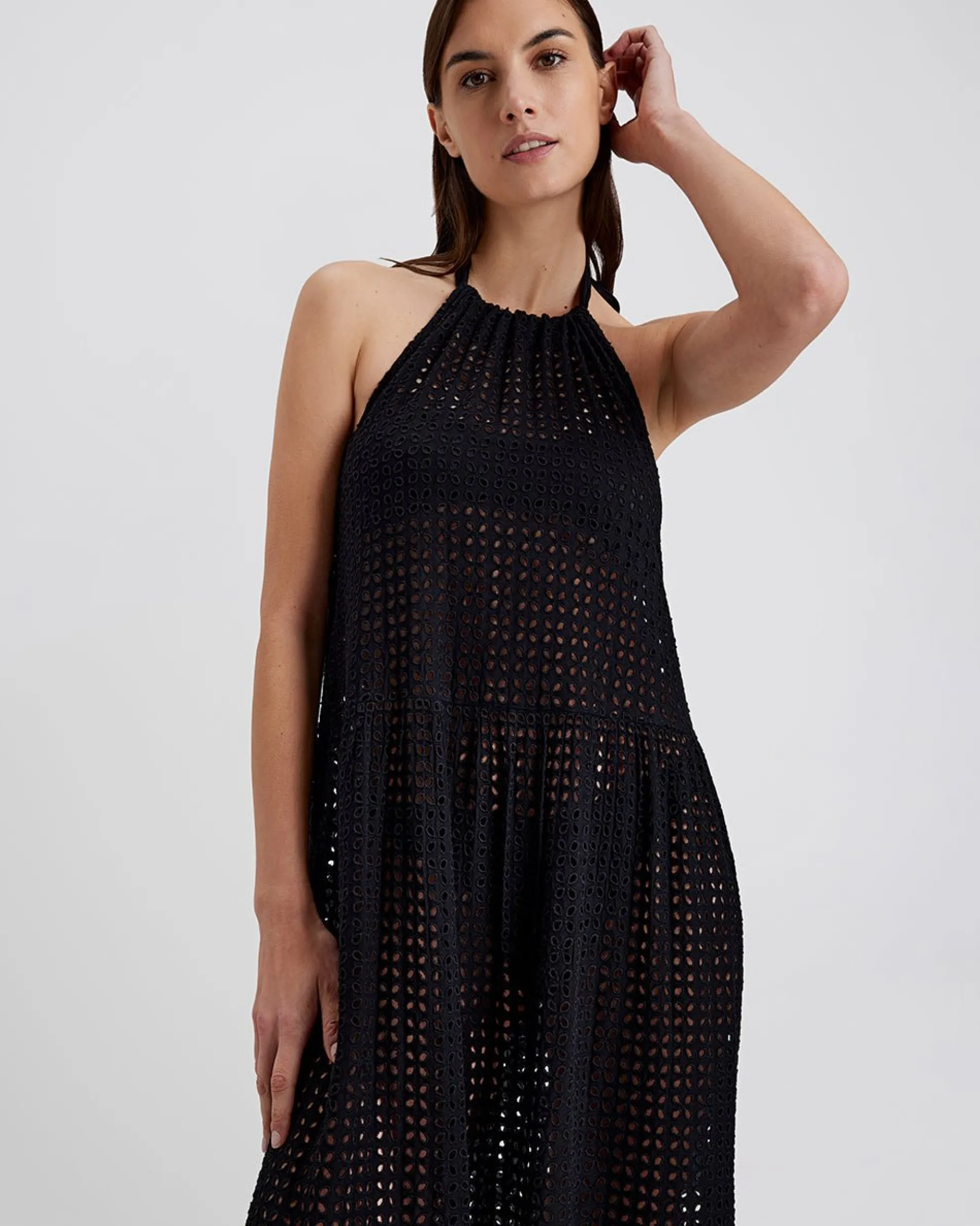 Kai Dress Leaf Eyelet Noir